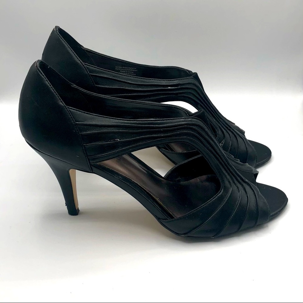 ANN MARINO OPEN TOE BLACK PUMPS